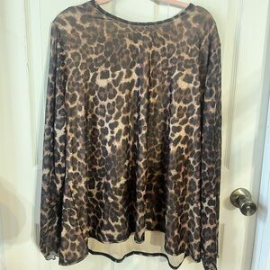 Leopard Print Long Sleeve Mesh Top